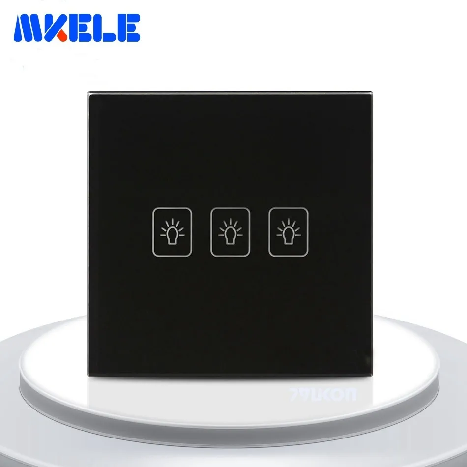 Touch Switch EU Standard 3 Gang 1 Way Light Switch Touch Screen Wall