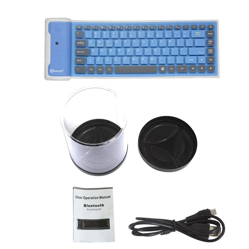 Беспроводная Bluetooth клавиатура складная рулонная Бесшумная 87key клавиатуры мягкий, силиконовый, гибкий Teclado для ПК huawei Iphone Tablet