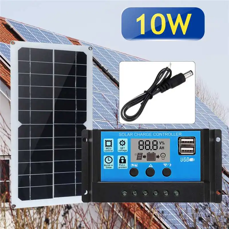 

Best Price 3in1 10W 12V/5V DC USB Solar Panel Kit 10A PWM Multifunction Solar Charger Controller 30cm DC Male Cable