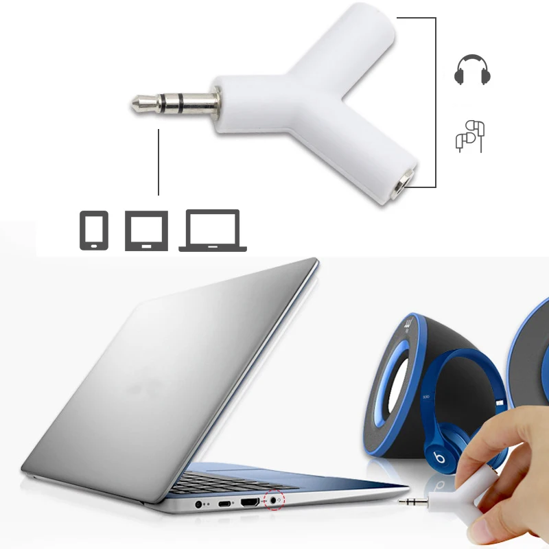 100pcs Jack 1 to 2 Double Earphone Headphone Y Splitter Cable Cord Adapter Plug For computer Mobile phone MP3 MP4 3 5mm