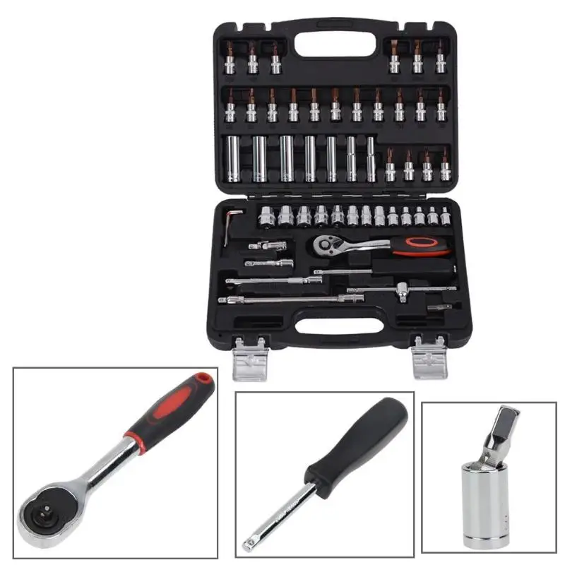 53pcs 1/4 Professional Spanner Socket Set Screwdriver Wrench Ratchets Set Kit Car Repair Tools Comb
