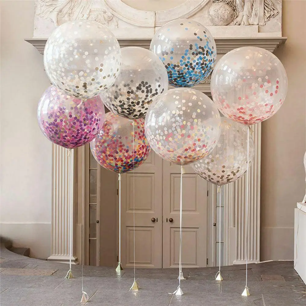 Taoup 1pc 36inch Big Transparent Balloons Confetti Happy Birthday's Baloons Decor Party Favors Wedding Round Ballons Accessories | Дом и