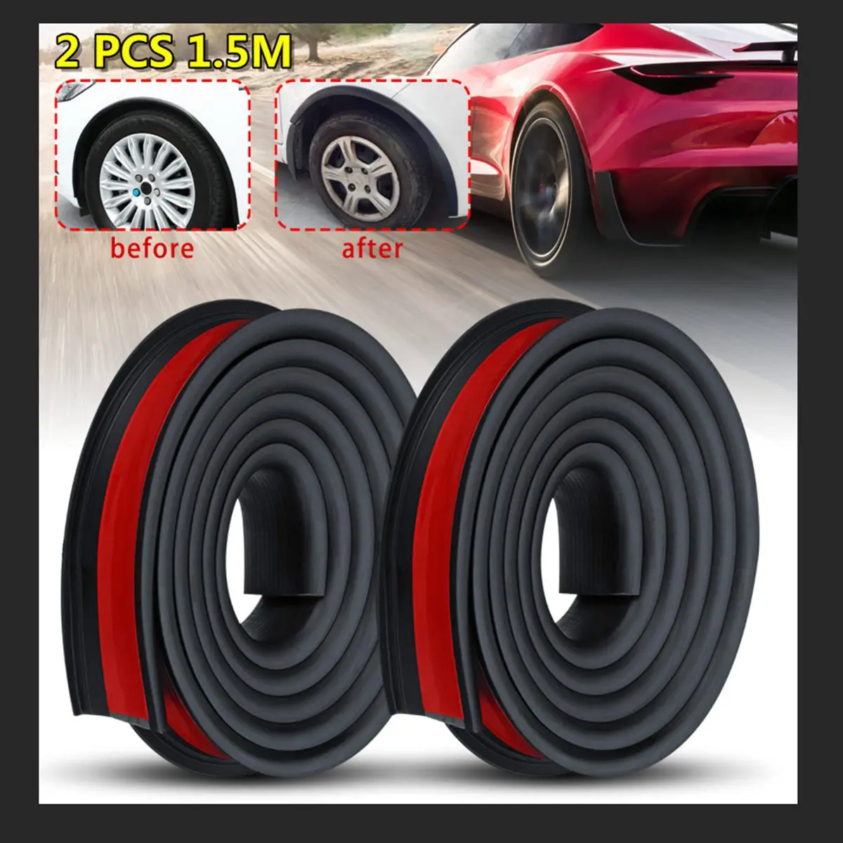 Universal Pair Rubber Car Mudguard Trim Wheel Arch Protection Moldings for most cars trucks SUVs Car Styling Moulding 1.5Mx3.8CM