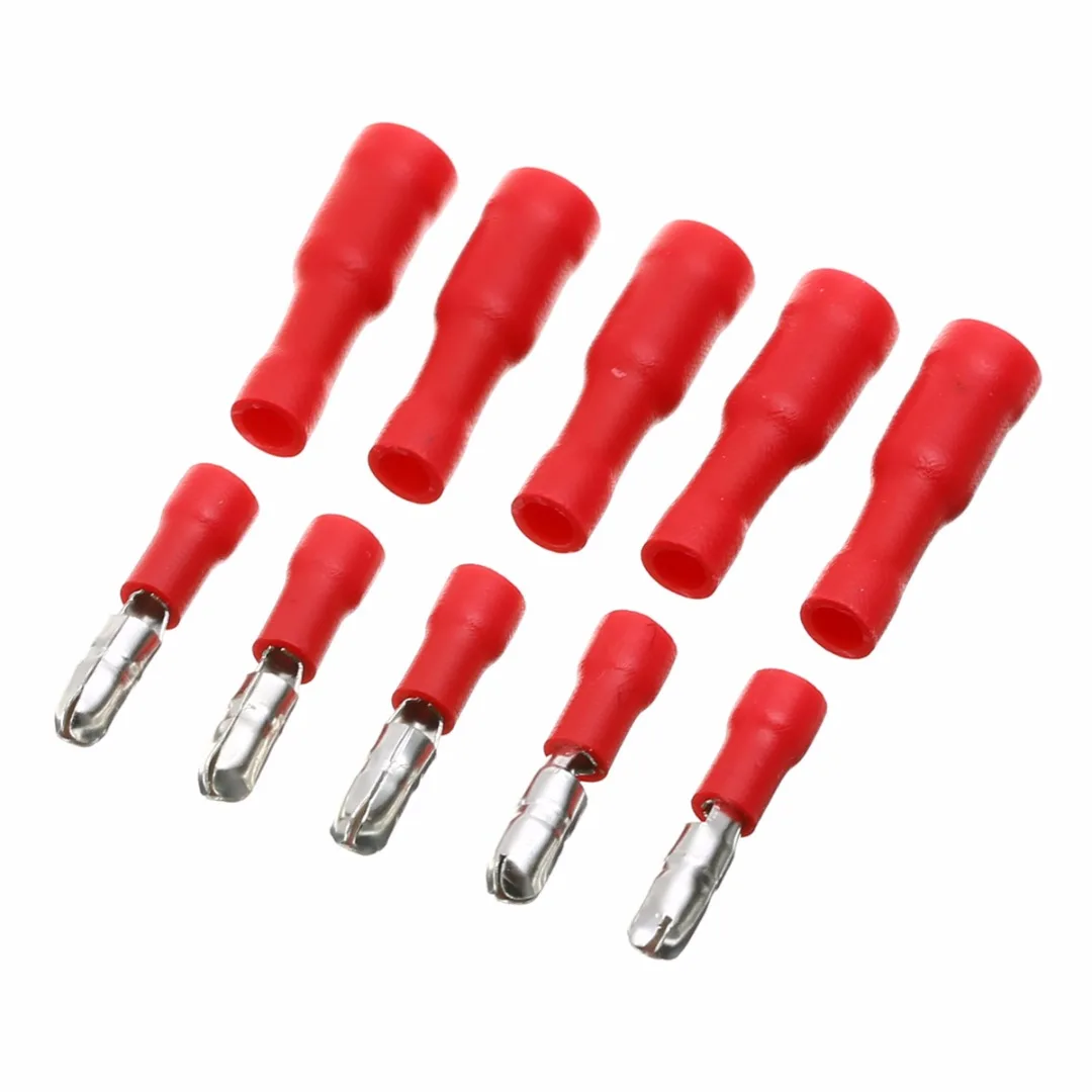 

Mayitr 100pcs Red Assorted Female + Male Bullet Butt Connector Insulated Crimp Wire Terminals Kit for 22~16 AWG Audio Wiring