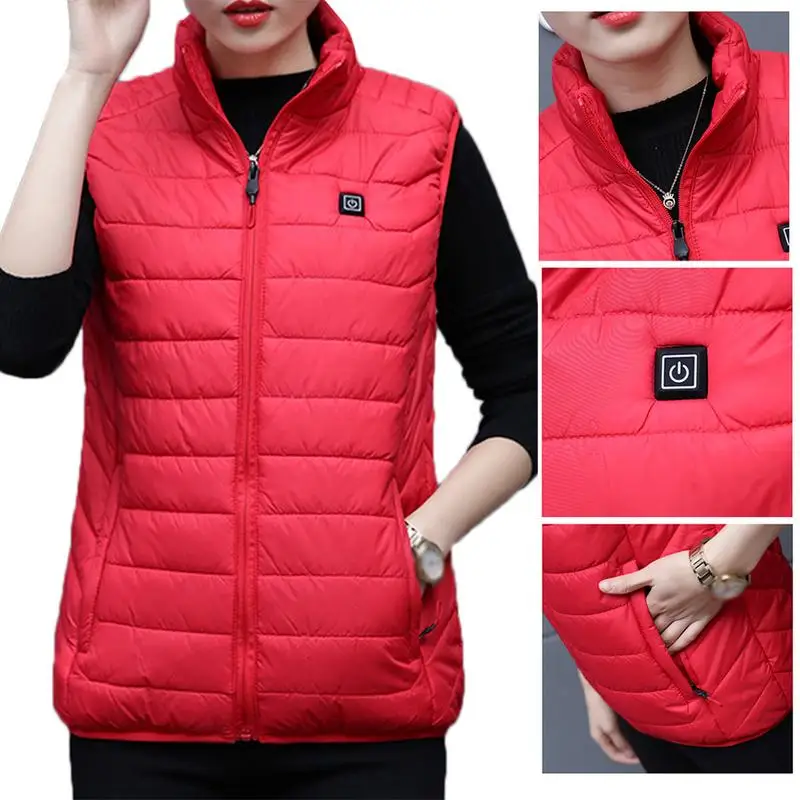 

Women Smart Charging Heating Stand Collar Down Cotton Vest Autumn And Winter Sleeveless Jacket Heated Vest