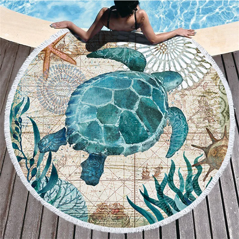 Preise Ozean Schildkröte Quaste Runde Bad Handtuch Strand Handtuch Mikrofaser Reise Komprimiert Dusche Bad Handtücher Bad Handtücher für Erwachsene