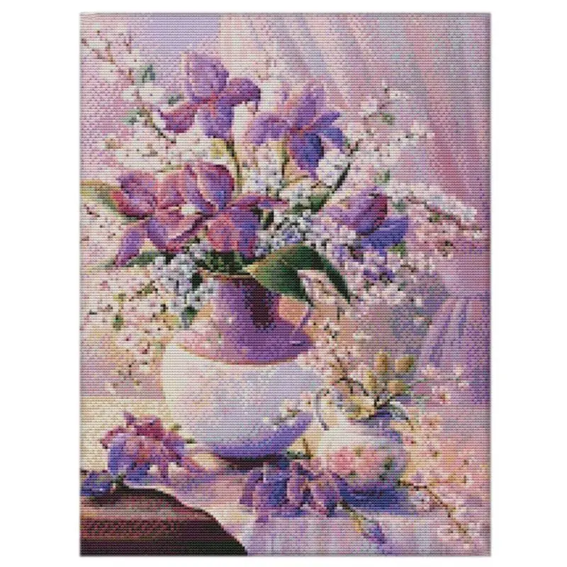 Jeyl Diy Cross Stitch Set Embroidery Kit 14ct Purple Vase Pattern