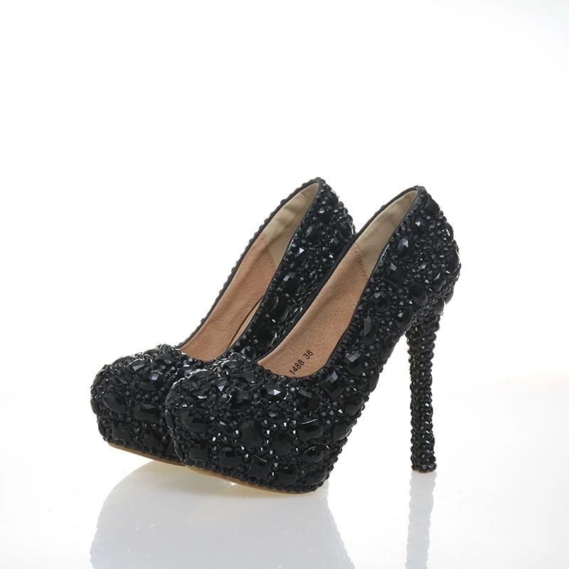 

Black Rhinestone Crystal Bridal Shoes Women Evening Party Dress Shoes Wedding Pumps Platform Rhinestone Bling Dress Prom Shoes