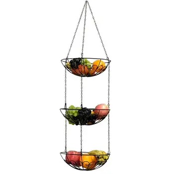 

Nordic Style Fashion Space Saving 3 Layers Iron Wire Fruit Basket Home Living Room Hanging Fruit Snack Organizer Baskets Holder
