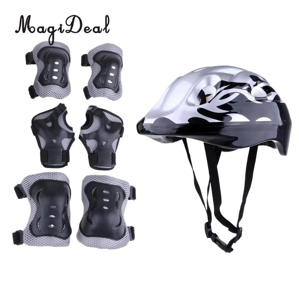 7 Set Adjustable Safety Kids Helmet w//Knee Elbow Wrist Pad Scooter Skateboard