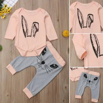 

New Autumn Winter 2PCS Newborn Baby Girl Cartoon Rabbit Partten Outfits Clothes Bodysuit Tops+Long Pants Kawaii Set 3M-18M