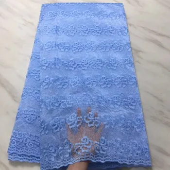 

2019 sky Blue Nigerian High Quality Wedding Lace African Lace Fabric Bridal Tulle French Cord Lace Fabric For 5Yards