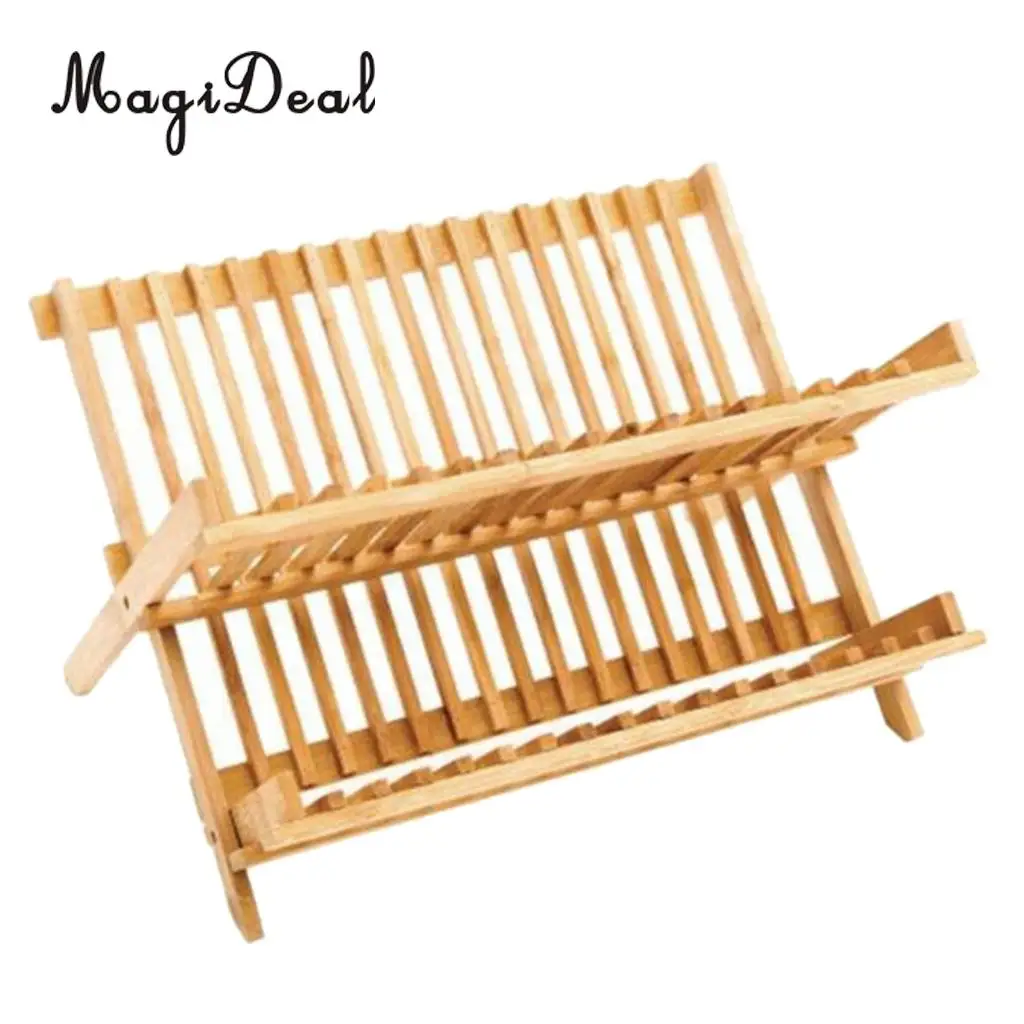 MagiDeal Wooden Dish Drying Rack for Camping Dishes Plates Holder