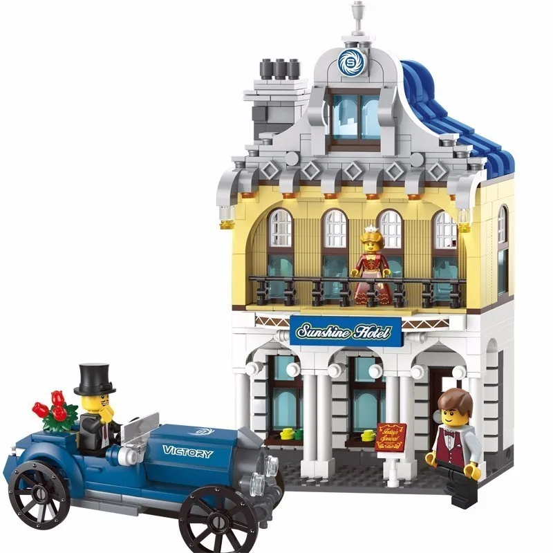 

Initiation Building Block Small Grain Assembling Model 6-12 Year Children Alpinia Oxyphylla Toys City Series Sunshine Hotel 1127