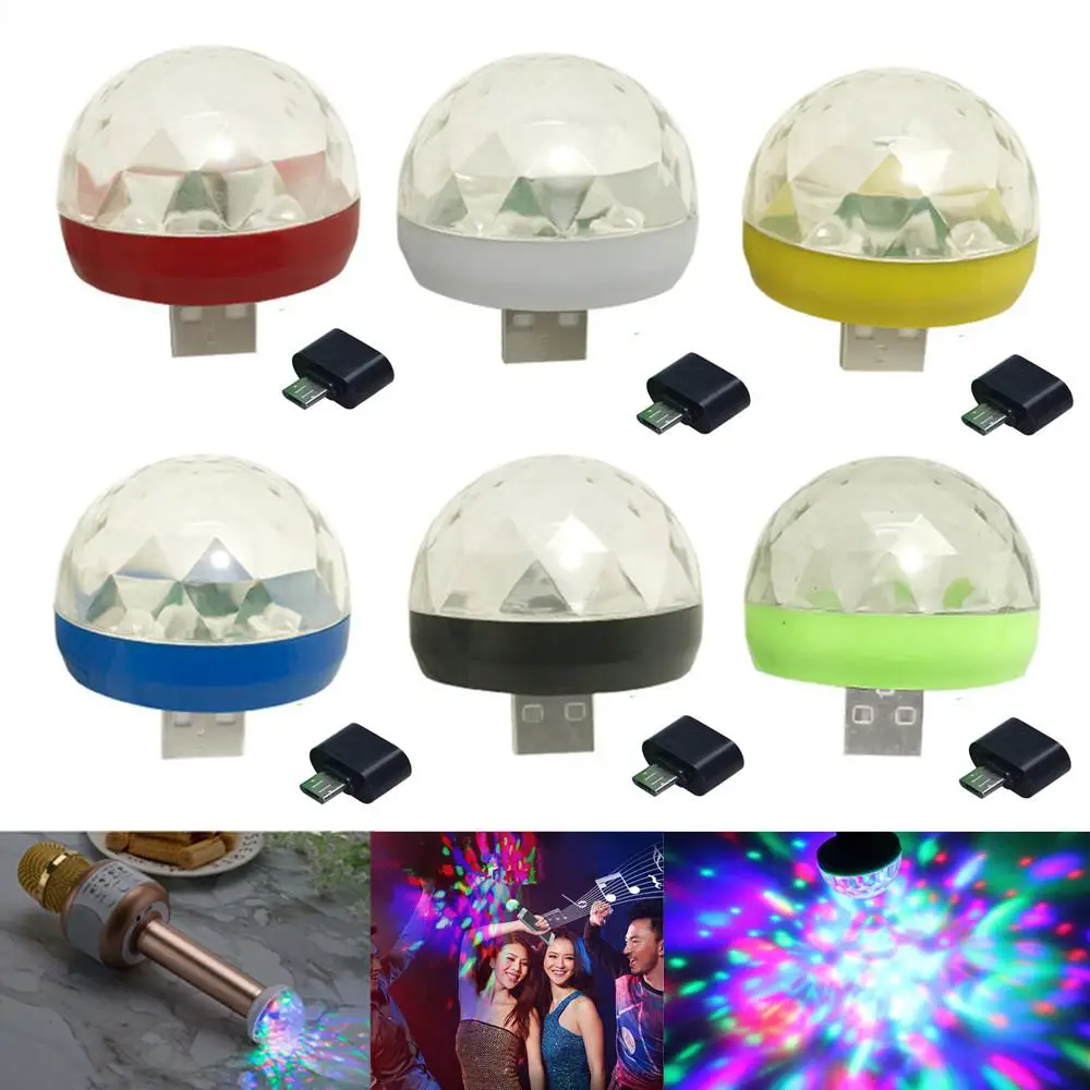 Мини USB светодиодный светильник для дискотеки s портативный звуковой контроль хрустальный магический шар сценическая лампа с адаптером для телефона Android вечерние светильник