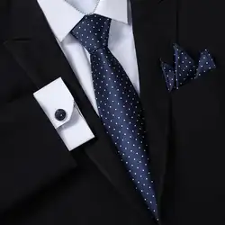 Деловой классический синий черный горошек сплошной шейный галстук для мужчин 8 см брендовый галстук карман Квадратные запонки Свадебная