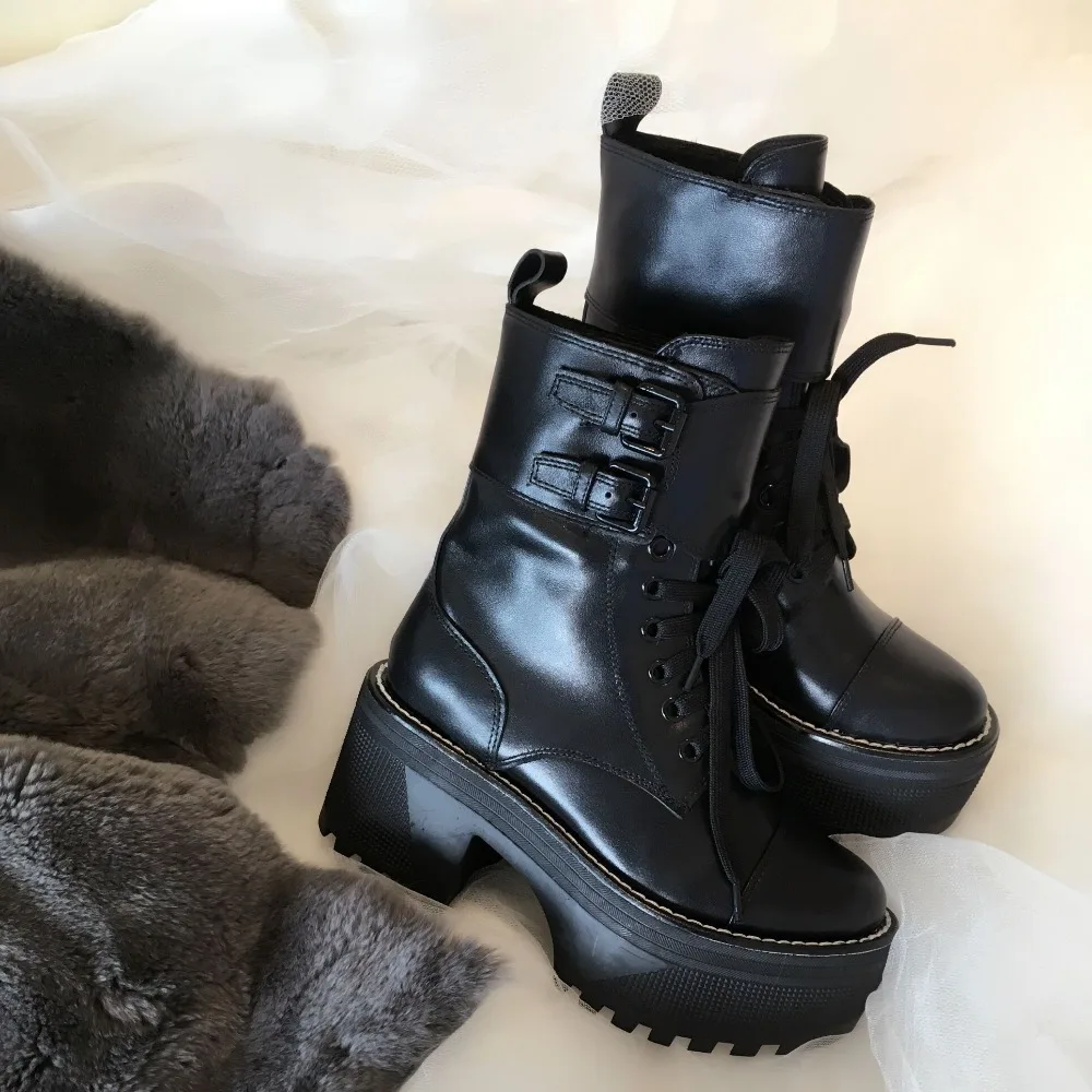 Femme Plate Chaussures Pour Piste En Chevalier Véritable Lacets Veau Pic Conception Cuir À forme Étanche Mujer As Automne Bottes Chaude Hiver 3R4AjLq5