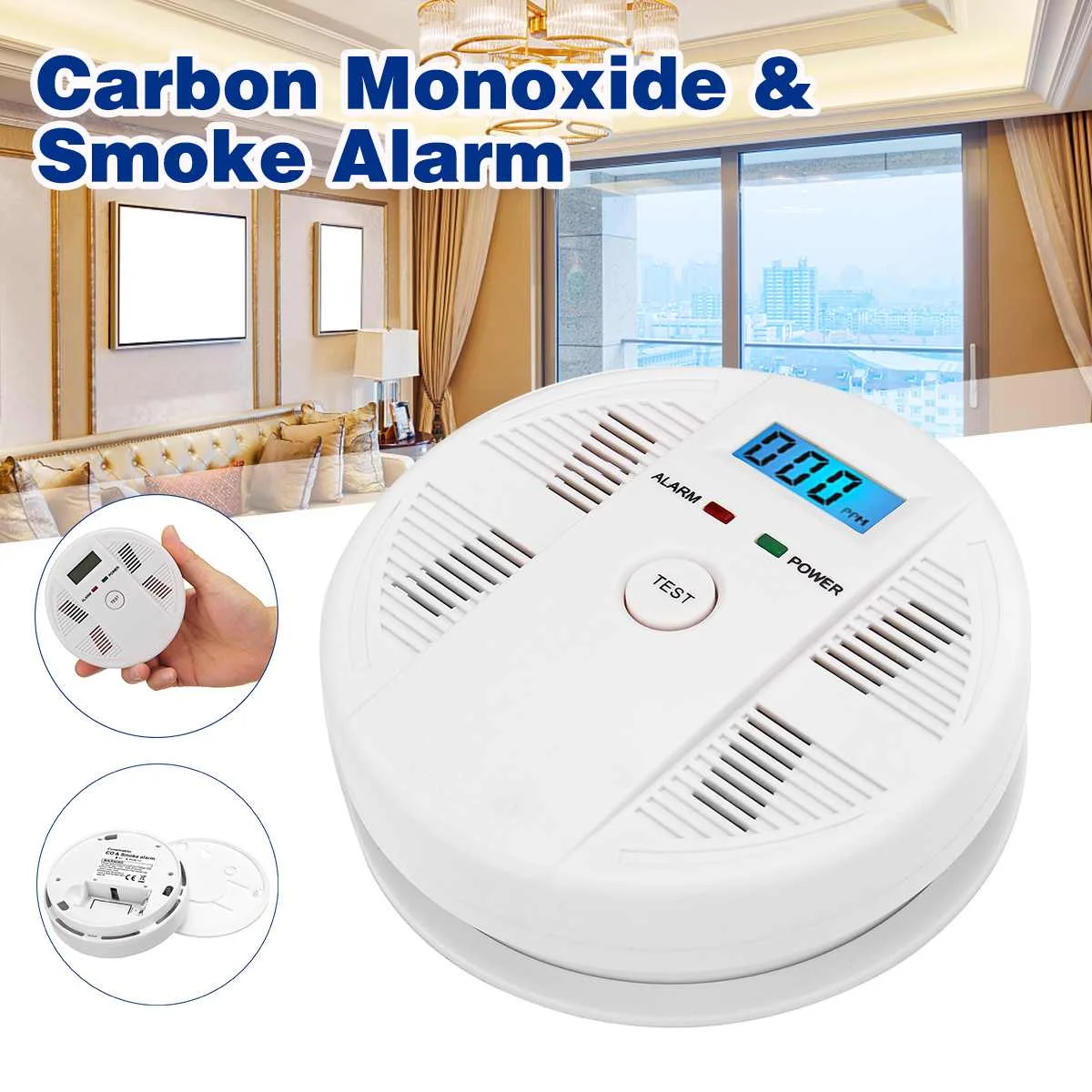 

NEW 2 in 1 LCD Display Carbon Monoxide & Smoke Combo Detector Battery Operated CO Alarm with LED Light Flashing Sound Warning