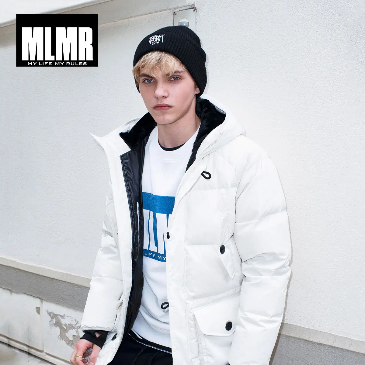 MLMR jackjones Средний стиль черный и белый Уличная мода на открытом воздухе Зимний
