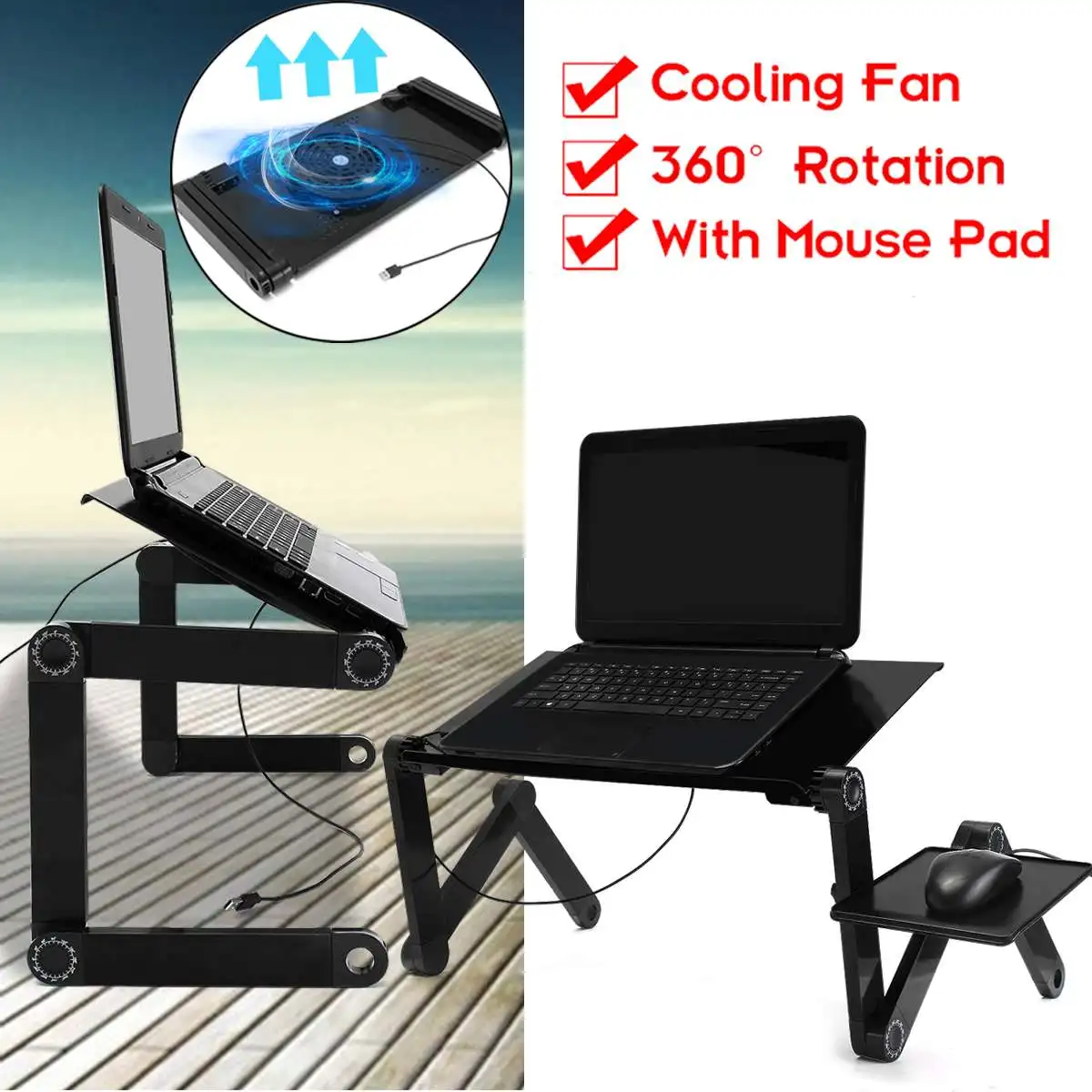 

Multi-function Lapdesk New Laptop Desk Table Stand Bed Tray Portable Laptop Stand Aluminium Holder with Mouse Pad USB Cooler