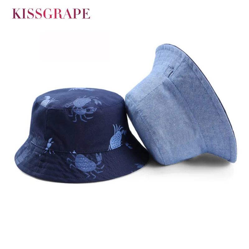 

Double-sided Baby Boy Cotton Panama Hat Summer Kids Denim Cartoon Thin Cap Bucket Hat Hiking Beach Sun Hast Newsboy Caps