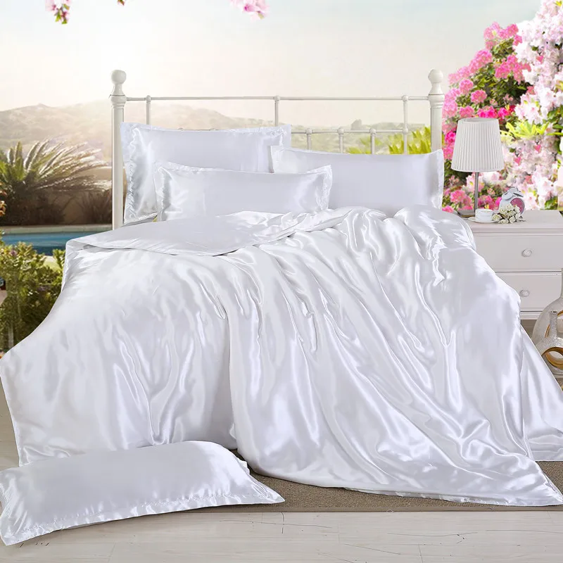 Solid Grey Bedlinen Silk Satin Duvet Cover Black White Bedding
