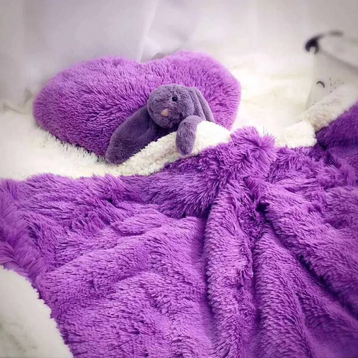 

Double Large Soft Warm Shaggy Fluffy Throw Plush Blanket Sofa Bed Blanket Home Winter Warmer Lamb Blankets for Children Adults