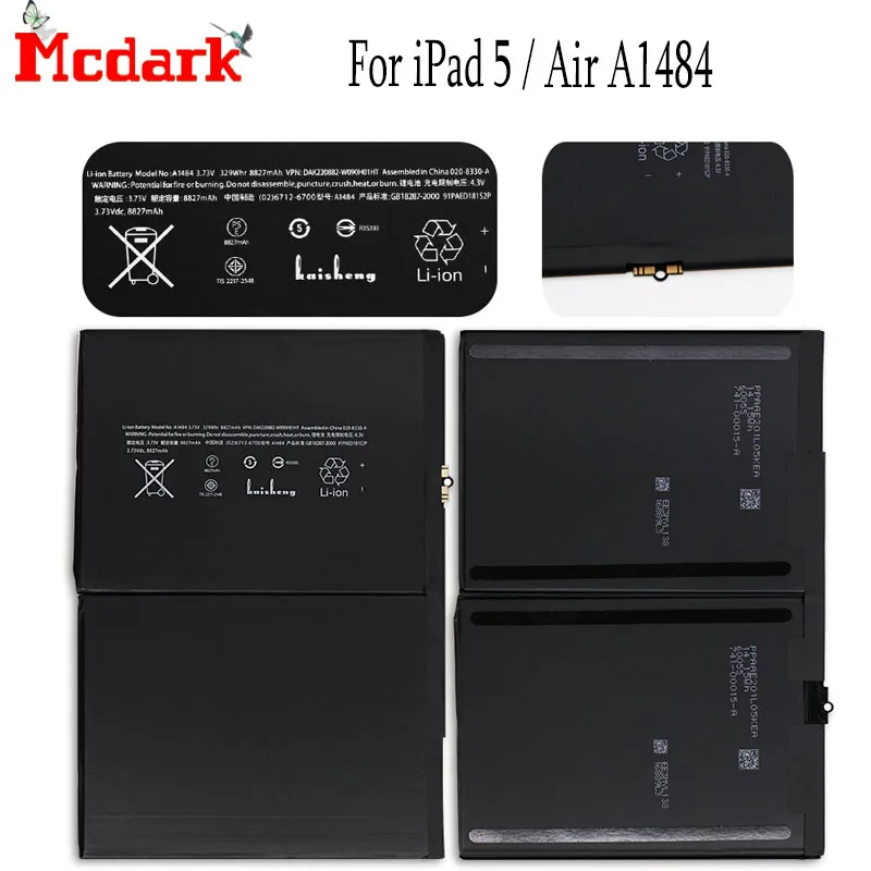 

Mcdark For iPad 5 /Air Tablet Battery Replacement Large Capacity 8827mAh Laptop Batteries For For iPad 5/ Air A1484 A1474 1475
