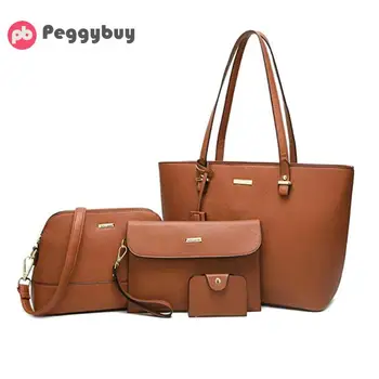 

New Fashion 4PCS Women Lady Leather Large Tassel Handbags Shoulder Bags Tote Purse Messenger Satchel Set bolso mujer