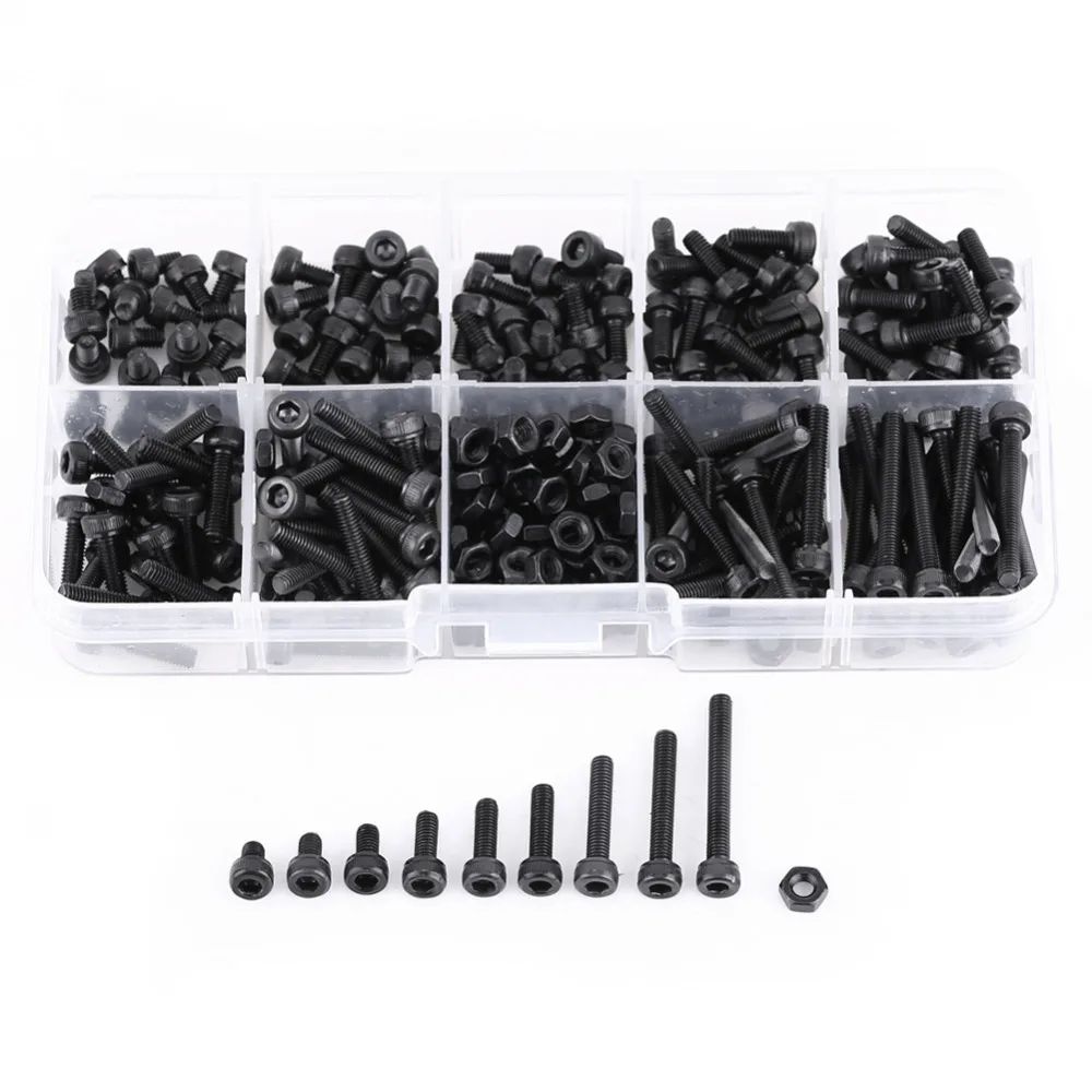 

Hot 280Pcs/Box M3 Cap Head Hex Socket Bolt Screw Nut Assortment Set Alloy Steel Screw Fastener Hardware With Box