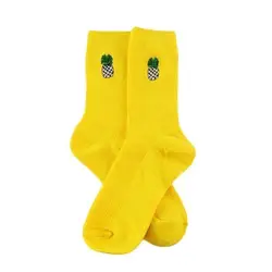 Для женщин Мягкие хлопковые носки новый милый фруктовый принт Ретро Вышивка Мультфильм Длинные высокие Чулочно-носочные изделия