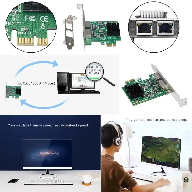 Сетевая карта PCI Express E 2 порта 1000 Мбит/с гигабитный Ethernet 10/100/1000 м сетевой адаптер