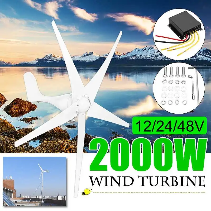 

2000W 12/24/48 Volt 3/5 Blade+Controller Wind Turbines Horizontal Home Wind Generator Power Windmill Energy Turbines Charge