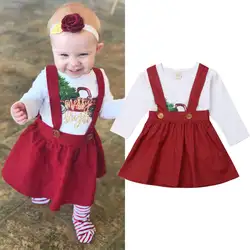 Милый Рождественский прекрасный ребенок младенец, комплекты одежды для девочек пуловер с длинными рукавами и буквенным принтом, футболки