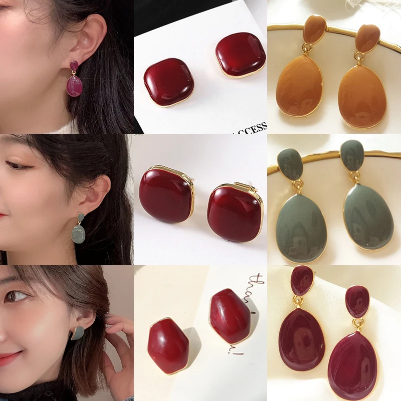 

Drop Earring Candy Color Student Water Drop 1Pair Graceful Hot Sale Resin Geometry Earring 12 Colors School Style