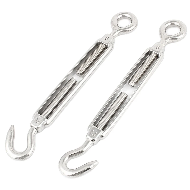 

M8 8mm Thread Stainless Steel Hook Eye Type Turnbuckle 7.5" Long 2pcs