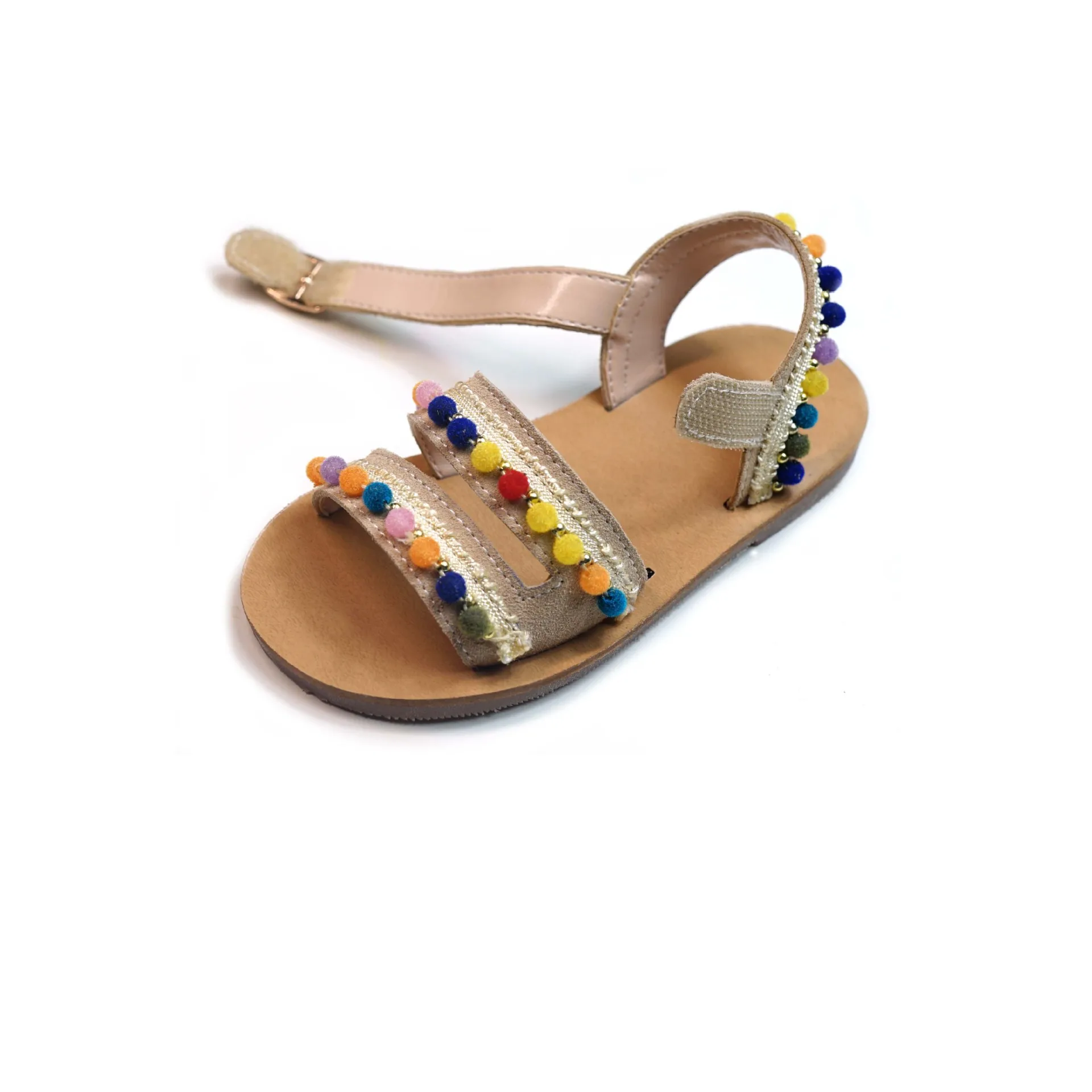 Сандалии Littlesummer для девочек замшевые Нескользящие сандалии с цветными бусинами