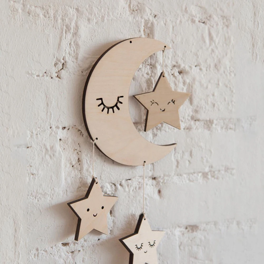 

Crafts Pendant Photography Props Novelty Moon Star Decoration Baby Room Nursery Decor Ornaments Wooden Dream Catcher