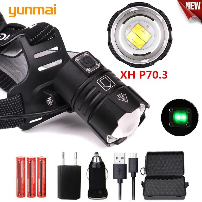 

YUNMAI Xhp70.3/50/V6 Led 30w Zoom Led Headlamp 8000lm Best Brightest Powerful Head Lamp Flashlight Lantern For Running