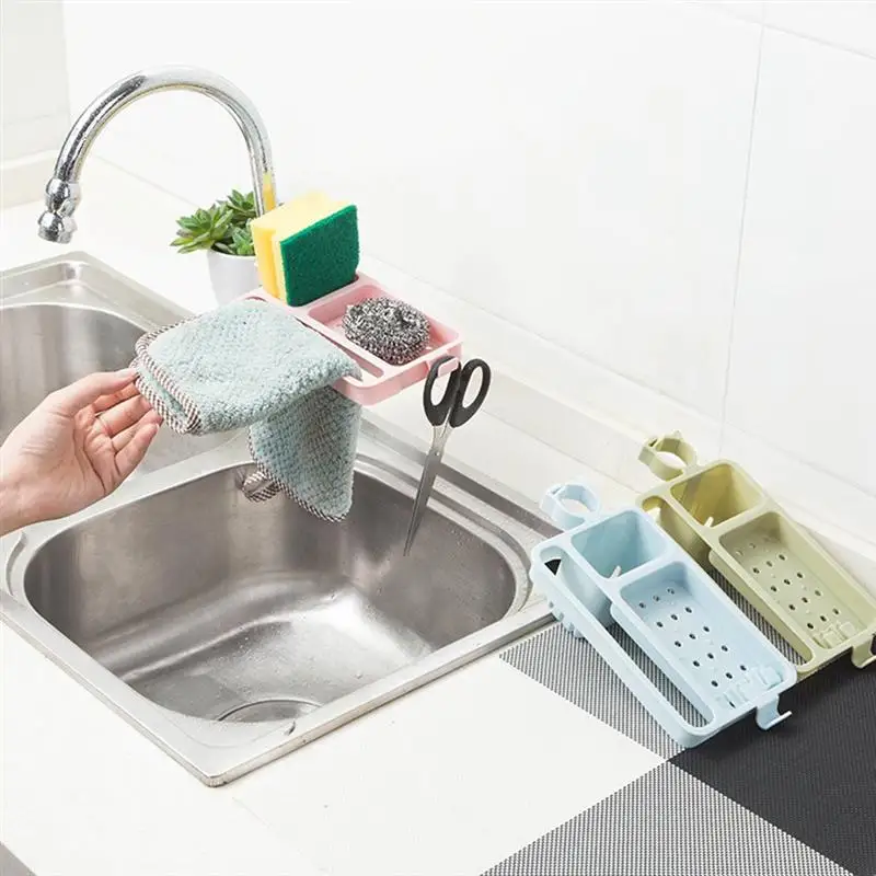 

1 Pc Sink Hanging Storage Rack Kitchen Faucet Clip Punch Free Sponge Dish Holder Drain Dry Towel Organizer (Pink)