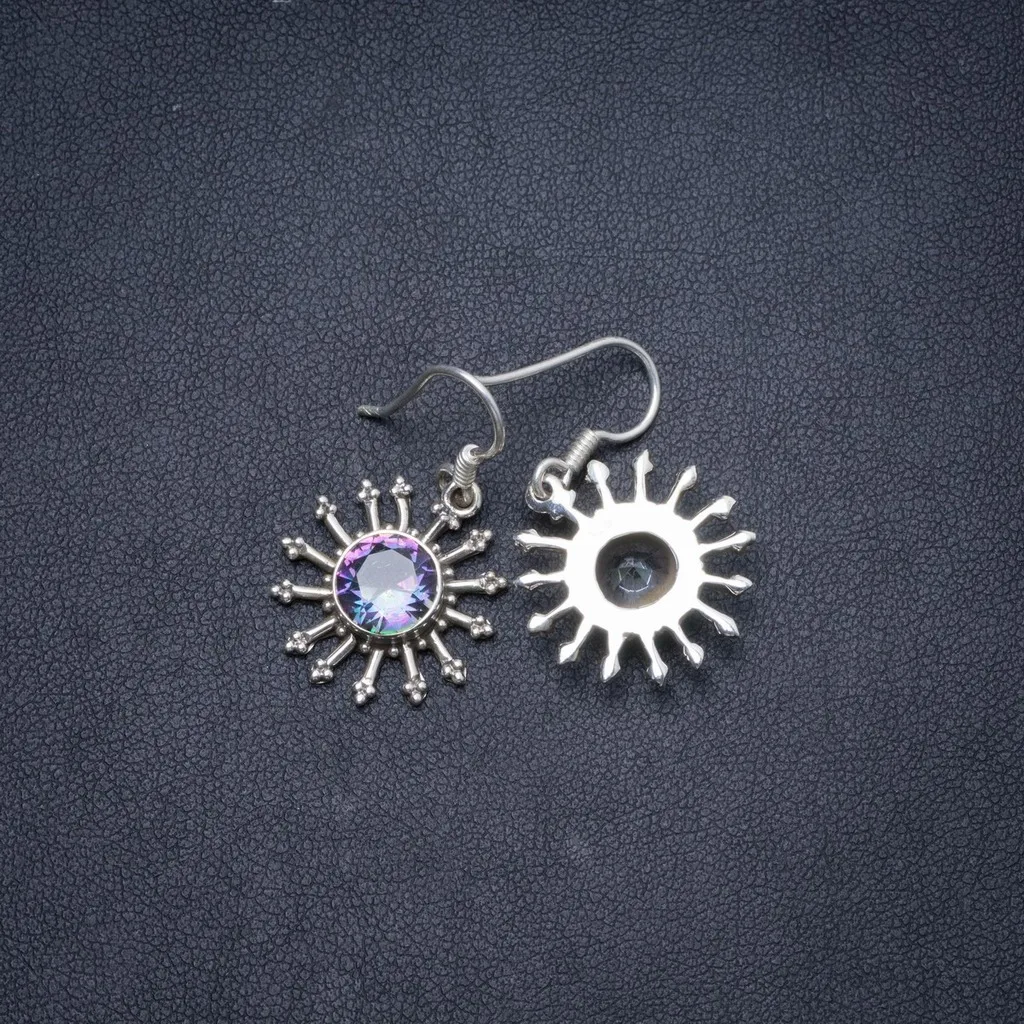 

Natural Mystical Topaz Handmade Unique 925 Sterling Silver Earrings 1.25" Y1589