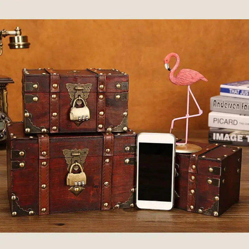 

2 Size Retro Storage Box Antique Wooden Box European Retro Creative Cosmetics Box Makeup Organizer Secret Room Props Storage Box