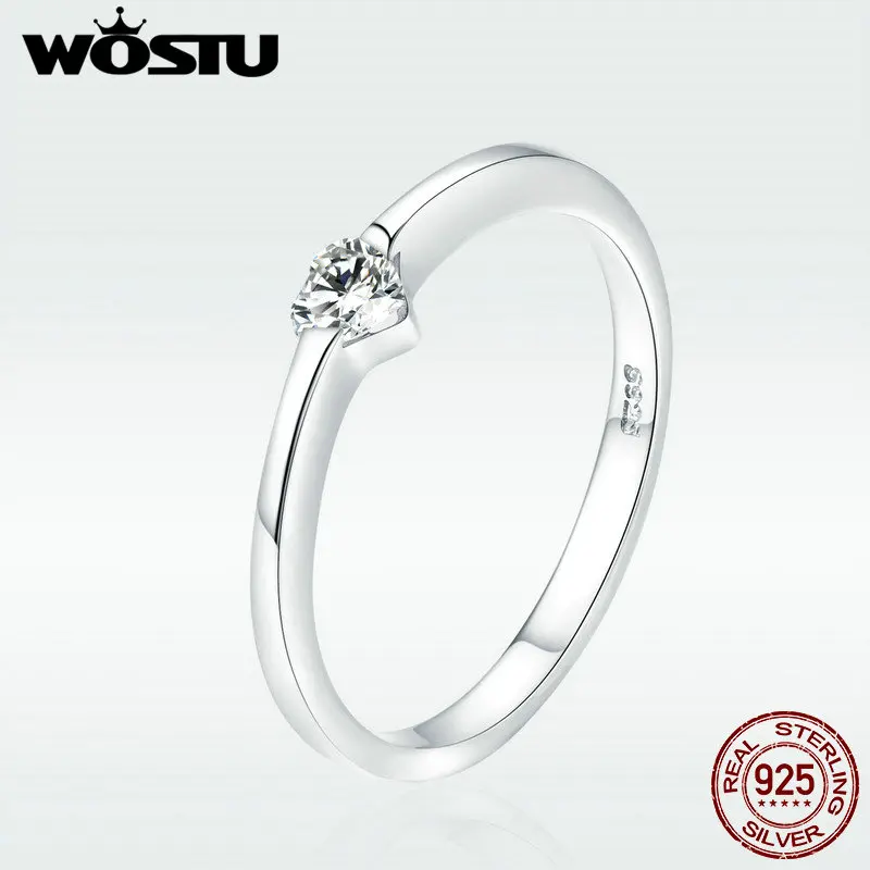 

WOSTU Genuine Real 925 Sterling Silver Heart CZ Finger Rings For Women Anniversary Wedding Ring Anel Brand Jewelry Gift DXR450
