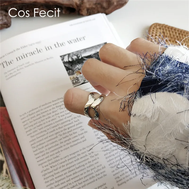 

CosFecit Real 925 Sterling Silver Rings for Women X Opening Index Finger Ring Female Big Party Fine Jewelry Silver 925 RS098