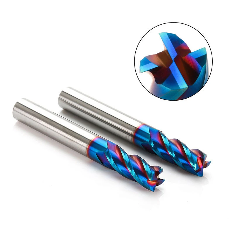 

1 Piece Carbide End Mill Blue Nano Coating End Mill 4mm HRC65 Degree 4F Nano Tungsten Carbide End Mill Milling Cutter D4*10*50mm