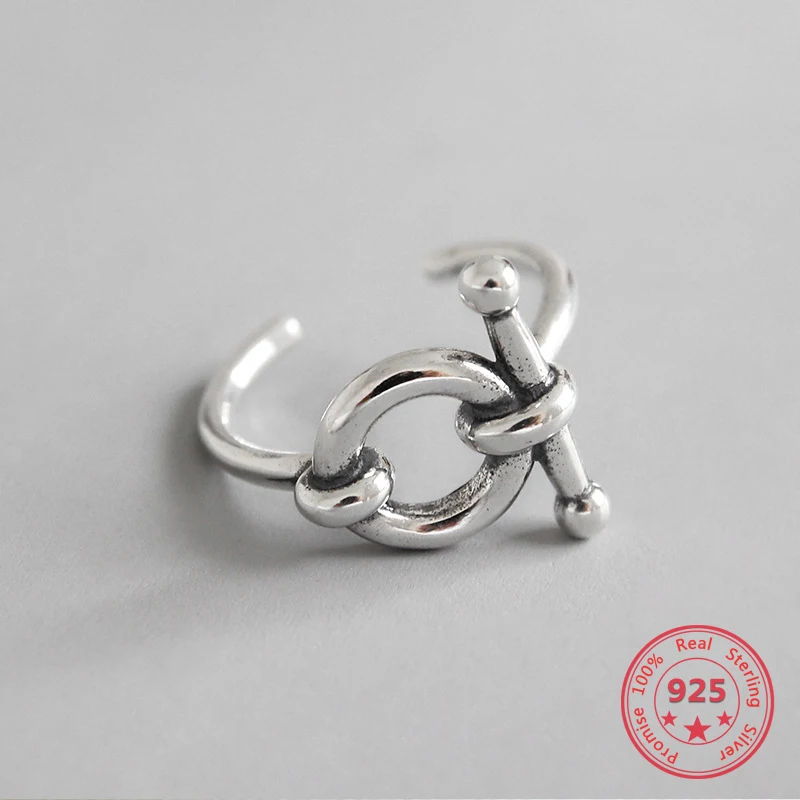 

925 Sterling Silver Ring Retro Old Geometric Ring Female Index Finger Ring Personality Silver