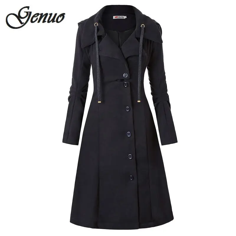 

Women Coat Wool Winter Black Vintage Gothic Slim Elegant Overcoat Casual Lace Up Long Retro Button Female Trench Coats