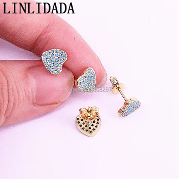 

8Pair Gold Color Zirconia Stud Earrings Heart Shape Micro Pave Tiny Blue Stones Jewelry Studs,For Women Gifts