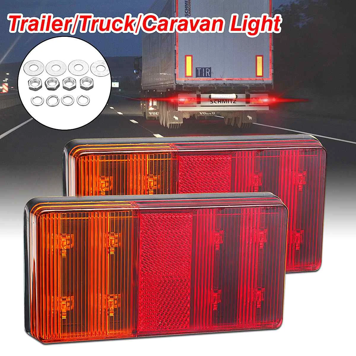 Pair Led Truck Trailer Tail Lights 12V Rear Light Stop Number License