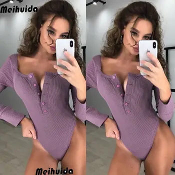 

Rompers Sexy Women Long Sleeve Bodycon 2018 Autumn Button Casual Solid O-Neck Jumpsuit Sexy Short Romper Tops